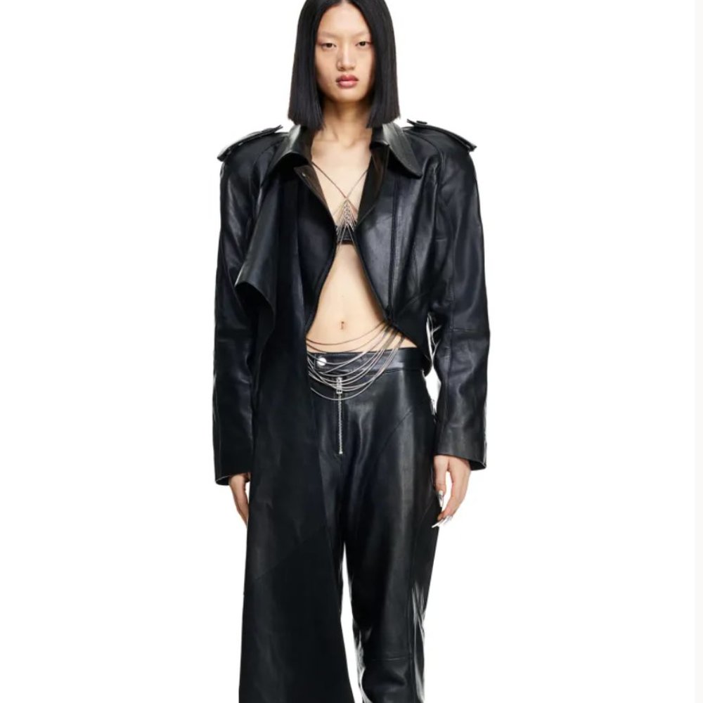 NWT H&M x Mugler Leather Jacket with Scarf - Picture 2 of 13
